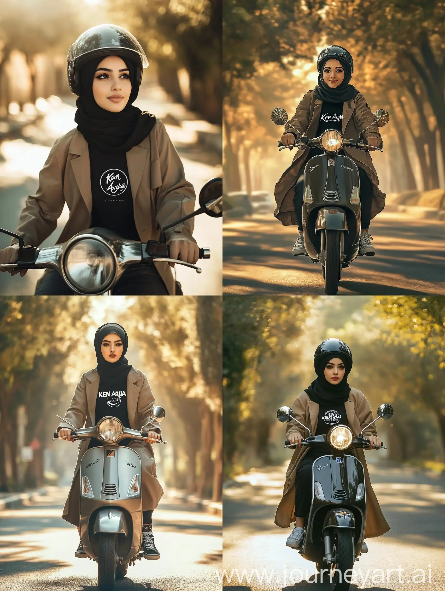 Multicultural-Woman-Riding-Vespa-under-Golden-Sunlight