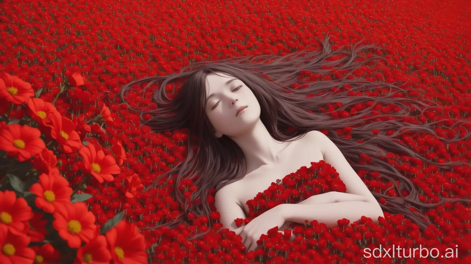 Girl-with-Loose-Hair-Relaxing-in-a-Sea-of-Red-Flowers