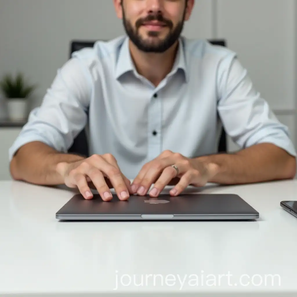Person-Sitting-at-Desk-with-MacBook-Showing-Front-Screen