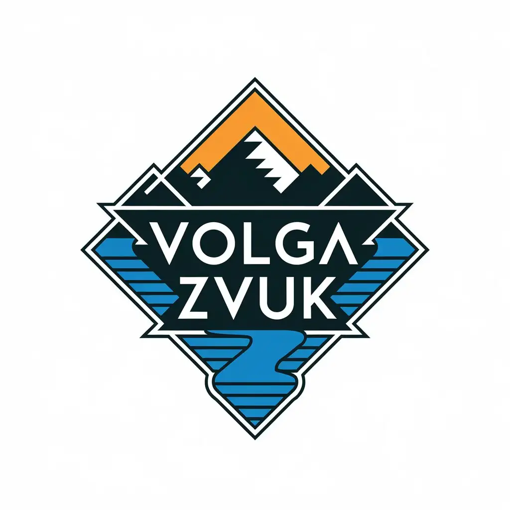 a vector logo design,with the text "VOLGA ZVUK", main symbol:Volga river and Zhiguli mountains in the background,complex,be used in chillout, lounge, downtempo industry,clear background