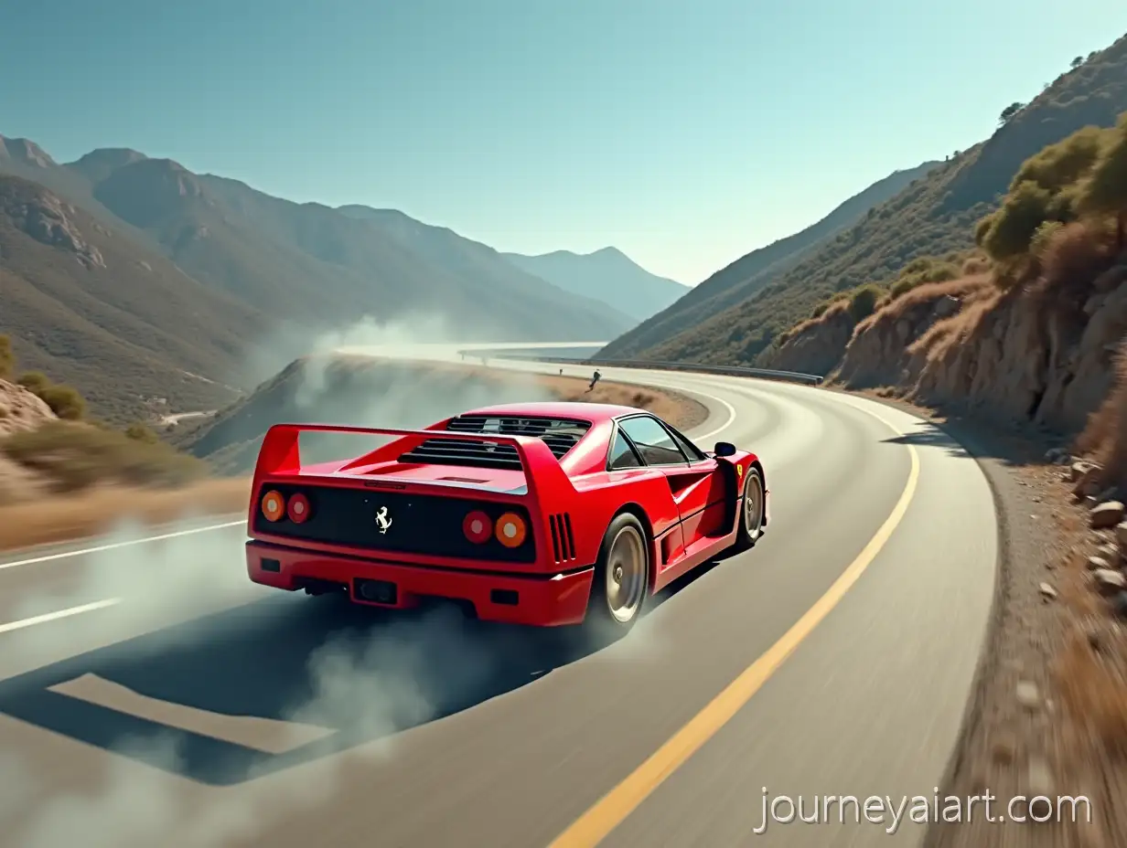 Red-Ferrari-F40-Drifting-on-Mountain-Road-in-Bright-Sunny-Day