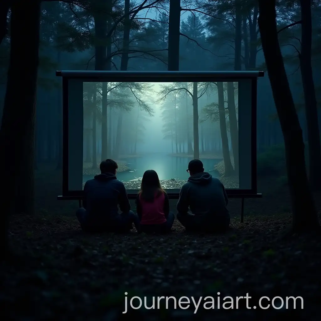 Three-People-Fishing-in-a-Dark-Forest-at-Night
