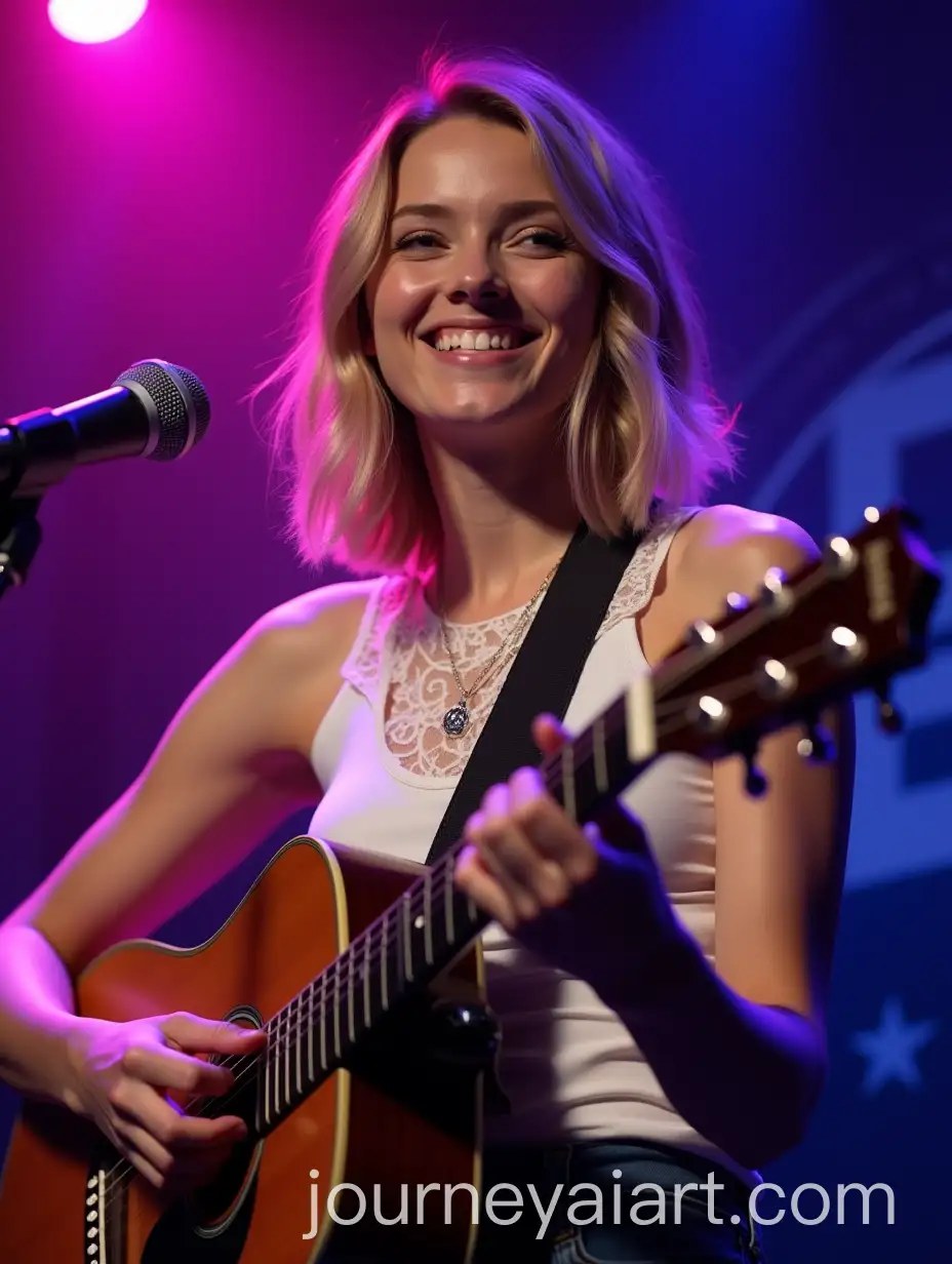 Young-Woman-Playing-Acoustic-Guitar-with-Stage-LightingAI-Image-Prompt-Expansion-and-Microphone