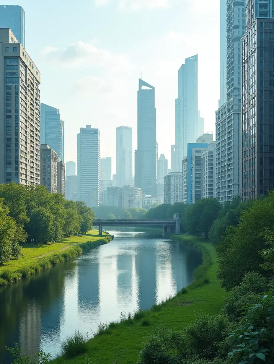 GroundLevel-View-of-Greenery-Overlooking-River-in-a-Metropolitan-Cityscape