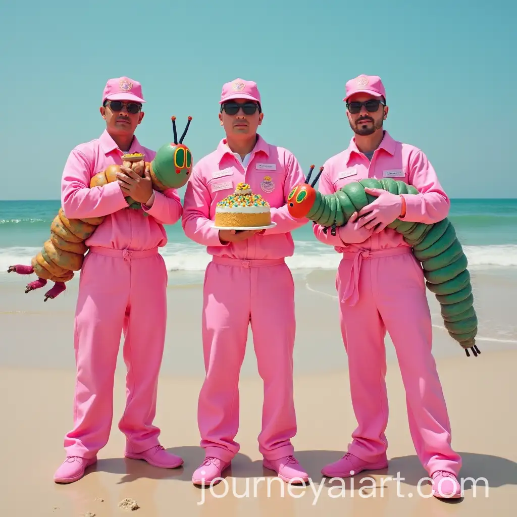 Colorful-Pink-Lifeguards-Transporting-Catterpillars-on-Cakes