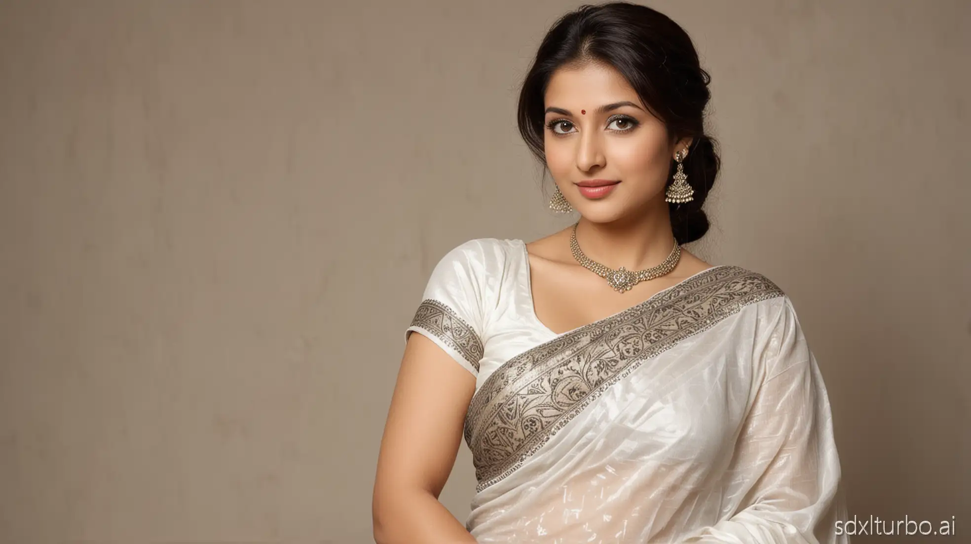 Most beautiful white Indian women wearing saree alone