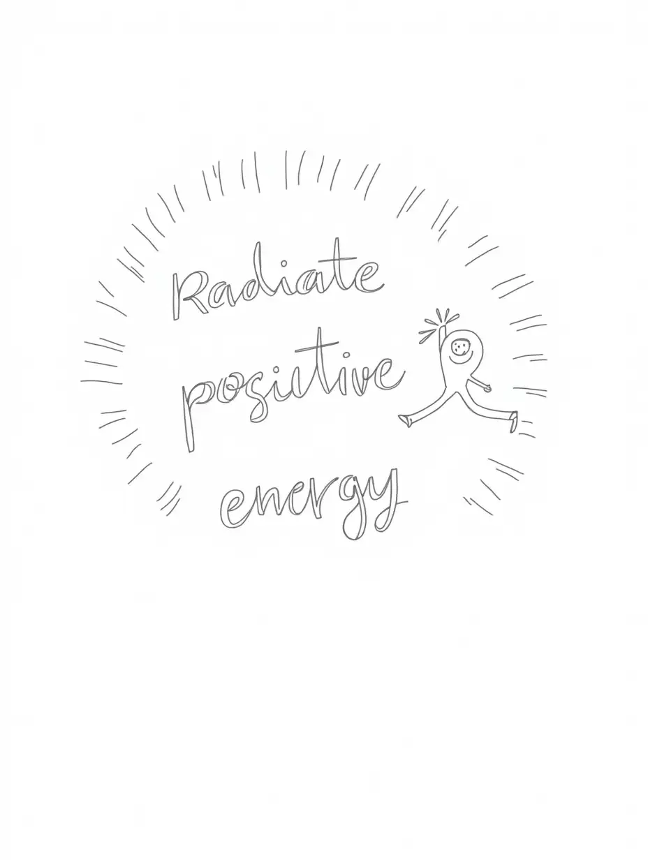 Whimsical-Black-and-White-Line-Art-with-Positive-Energy-Quote-and-Joyful-Figure