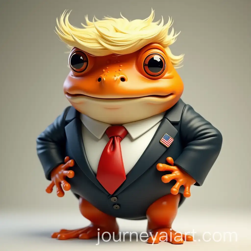 Anthropomorphic-Orange-Toad-with-Blond-Hair-in-a-Red-Tie-and-Formal-Jacket