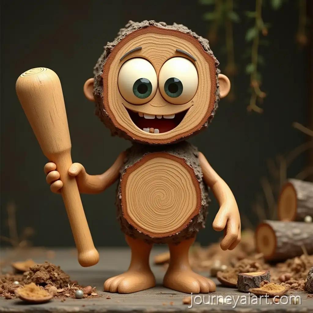 Cartoon-Wooden-Character-with-ShAI-Image-Prompt-Expansionaved-Oak-Log-Body-and-Bat