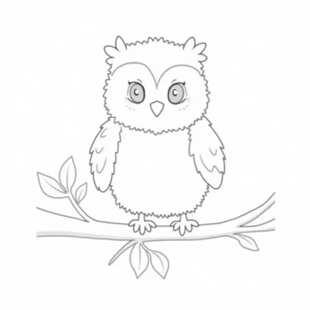 Cute-Baby-Owl-Perched-on-a-Branch-in-BlackandWhite-Coloring-Page