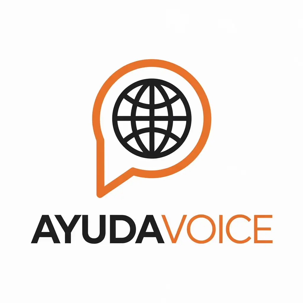 LOGO Design For Ayuda Voice Global Communication Brand with Bold Orange Speech Bubble and Black Globe