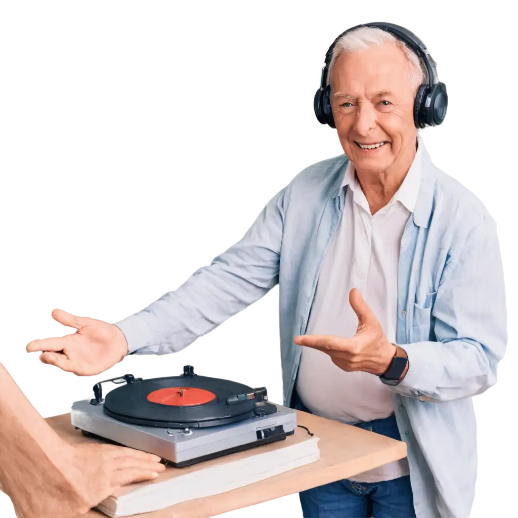 Elderly-Listening-to-Music-with-Headphones-from-Turntable-HighQuality-PNG-Image