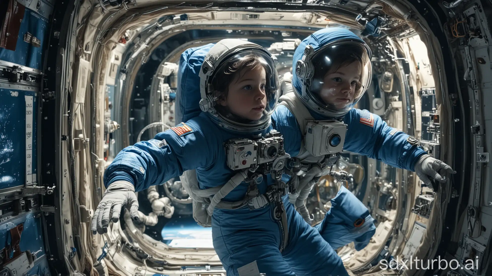 10YearOld-Astronaut-Floating-Inside-International-Space-Station-with-Earth-in-the-Background