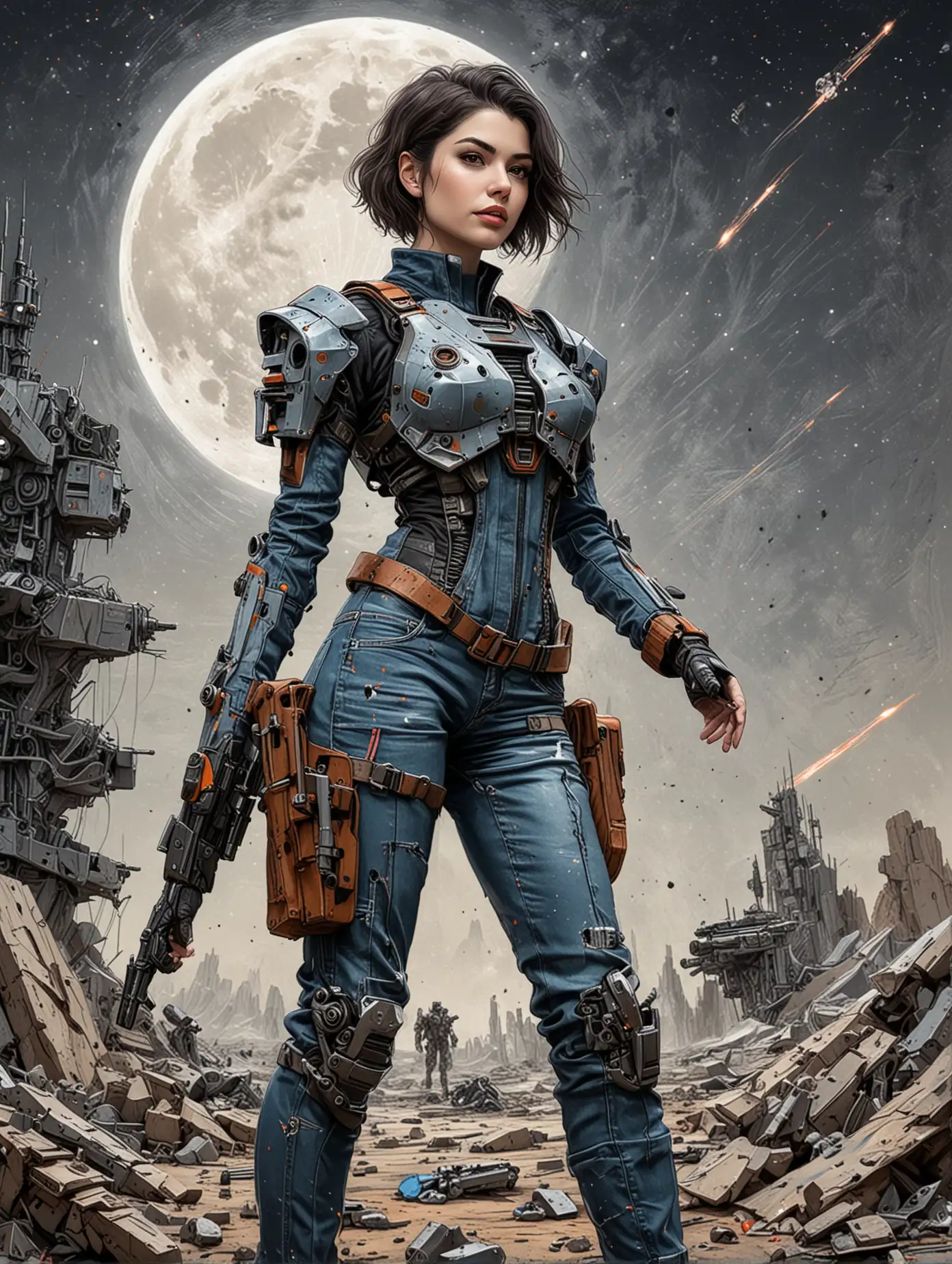 Whimsical-Sketch-of-Valentina-Nappi-in-Robotic-Mecha-Suit-with-Machine-Gun-on-Moon-Surface