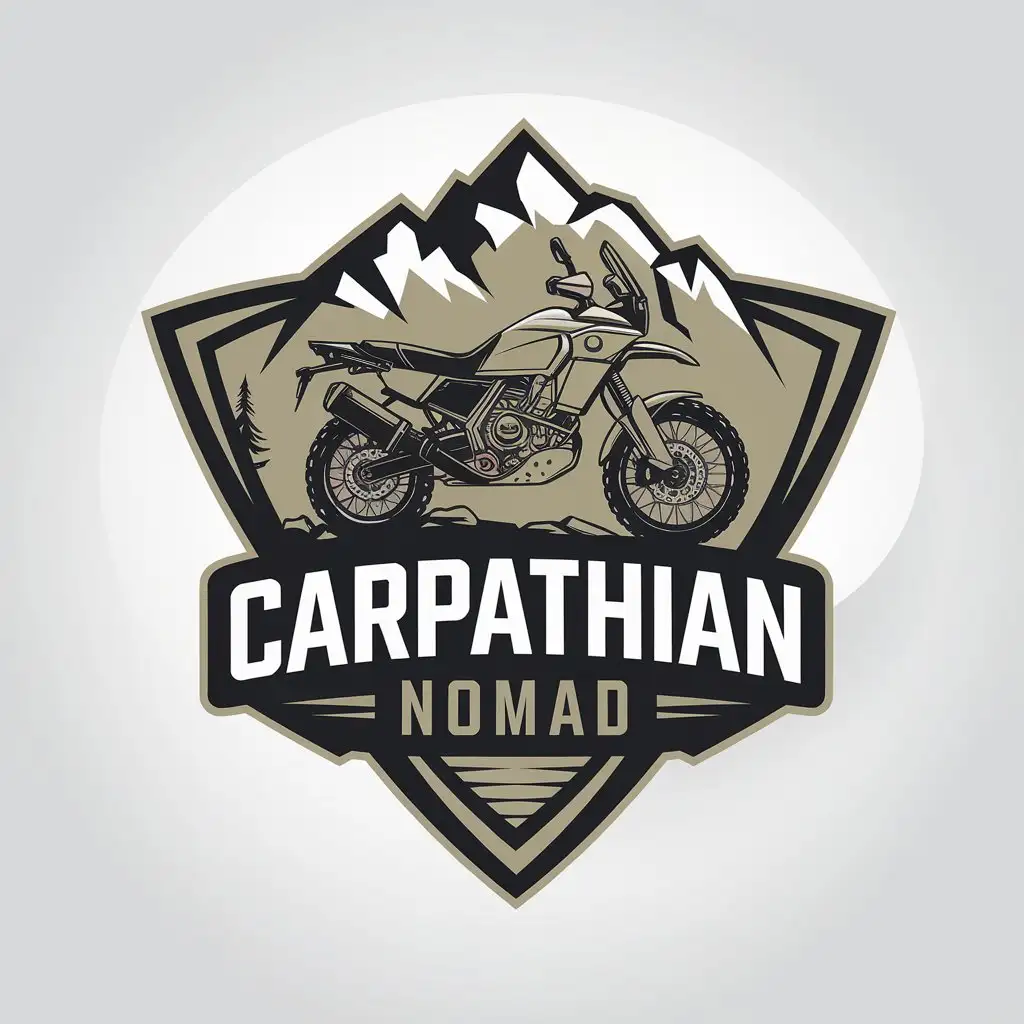 LOGO Design for Carpathian Nomad Adventure Motorcycle Mountains with Yamaha Tenere 700 Theme