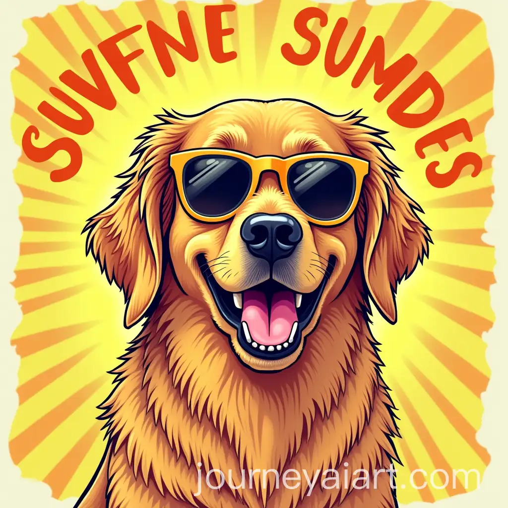 Humorous-Illustration-of-a-Golden-Retriever-Wearing-Sunglasses-in-Vibrant-Pop-Art-Style