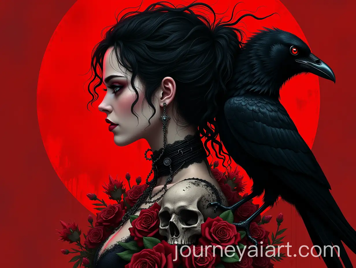 Yennefer-with-Crow-Dark-Portrait-Surrounded-by-Skulls-and-Roses