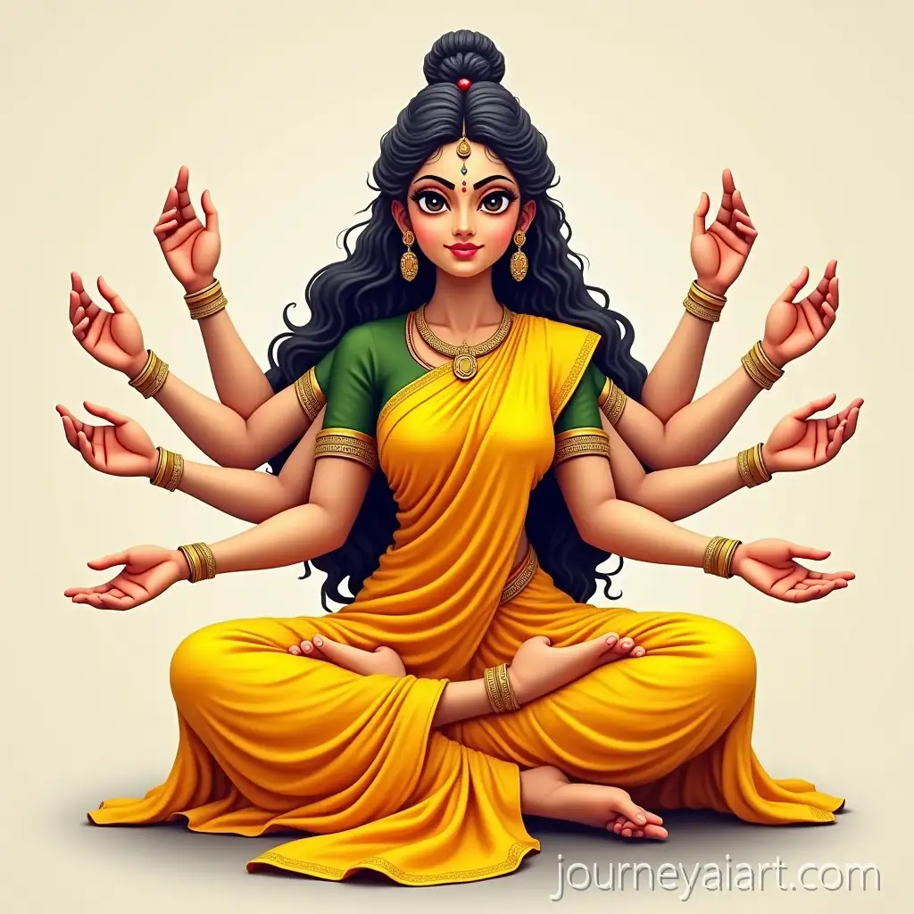 Goddess-Gayatri-in-Yellow-Saree-with-Five-Faces-and-Ten-Hands-Offering-Blessings