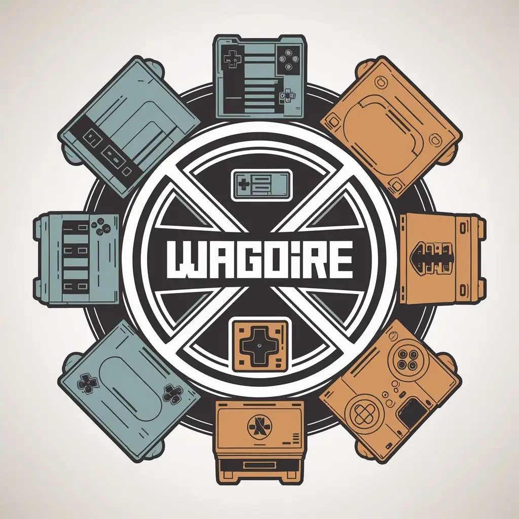 LOGO Design For wAGDIRE Circular Design with Gaming Console and RPG Theme in Sandy Orange