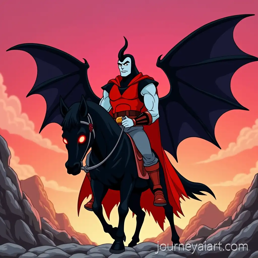 Venger-fromAI-Image-Prompt-Expansion-1980s-Dungeons-and-Dragons-Cartoon-Riding-a-Demonic-Horse-in-Fantasy-Landscape
