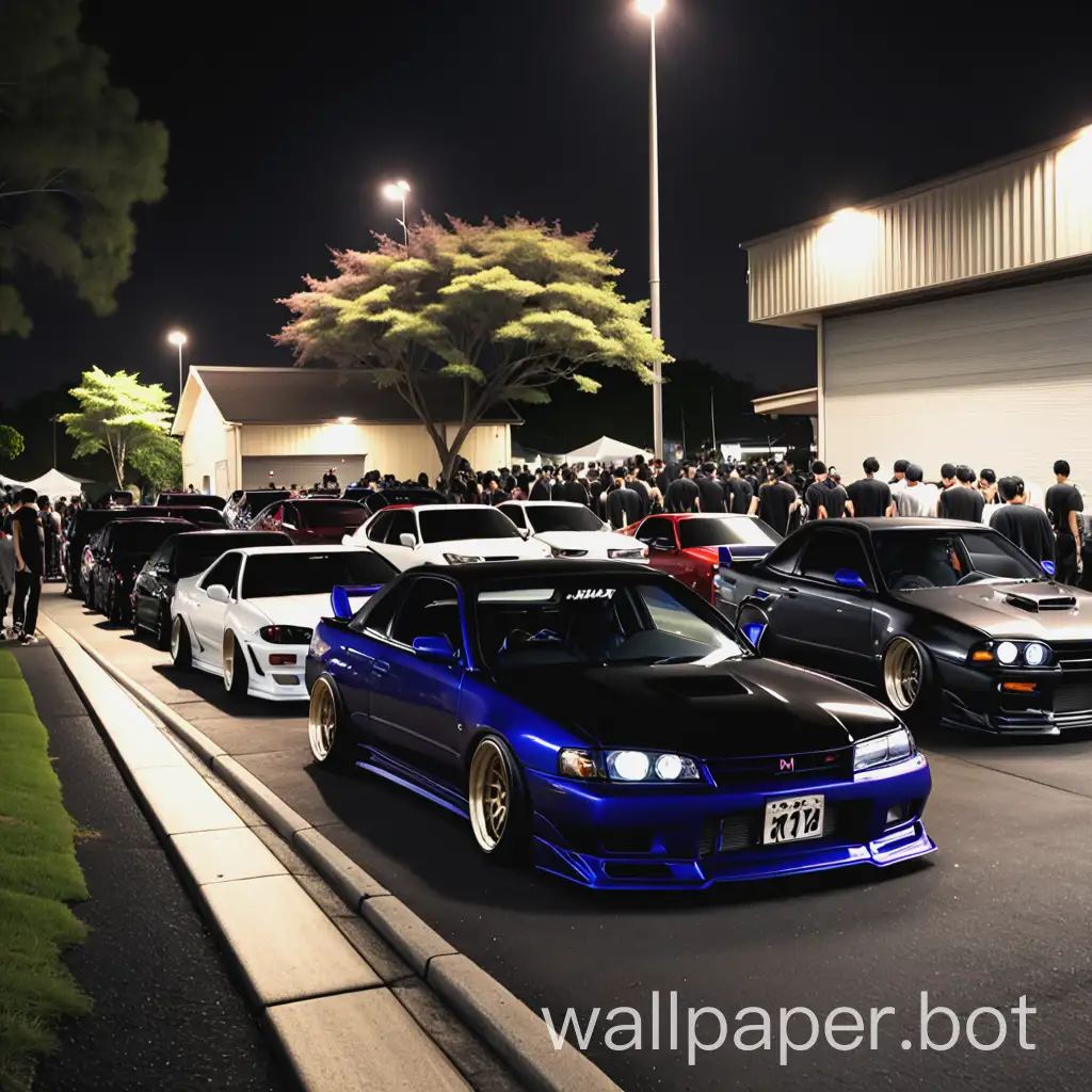 JDM car meet at night
