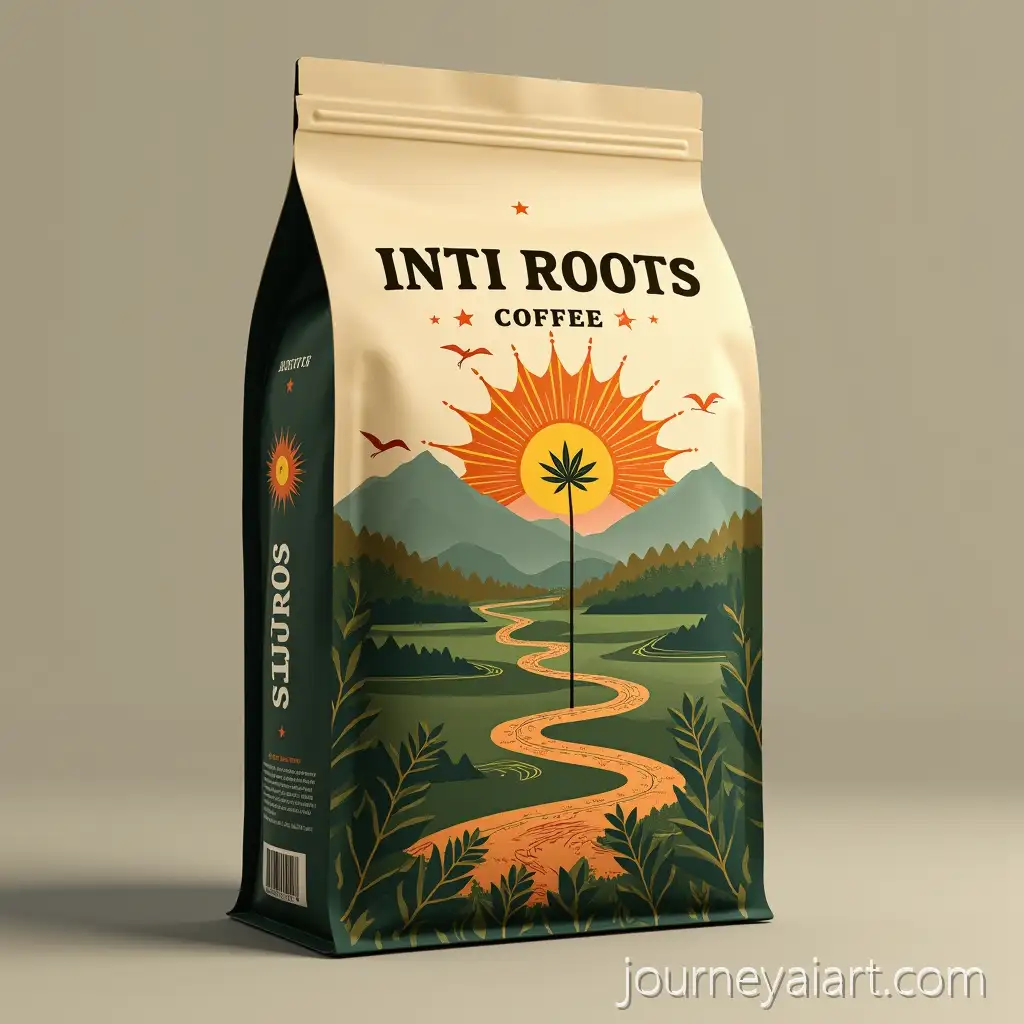 IntInti-Roots-Coffee-designi-Roots-Coffee-Packaging-Design-with-Stylized-Sun-and-Andean-Mountains
