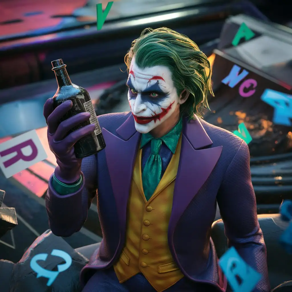 Joker-Holding-a-Bottle-in-3D-Illustration