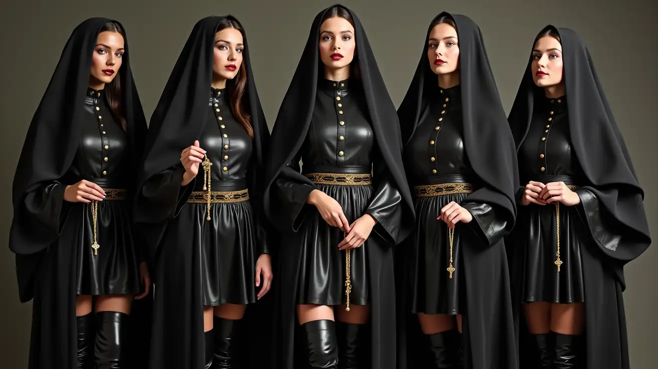 Five-White-Women-in-Elegant-Black-Leather-Attire-with-Gold-Accents