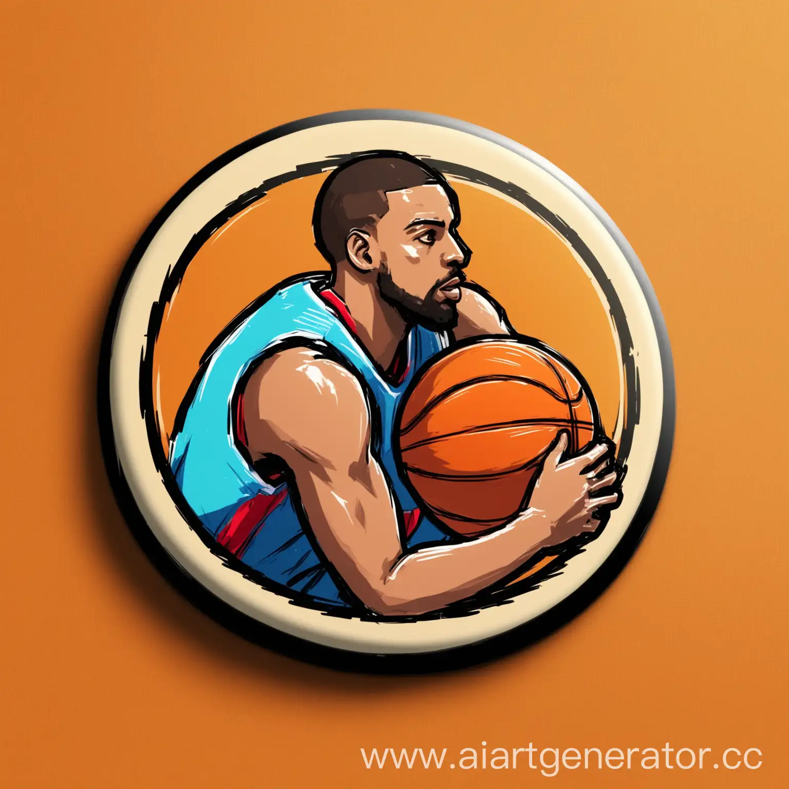 Draw a round badge with a basketball player and a basketball, 4k