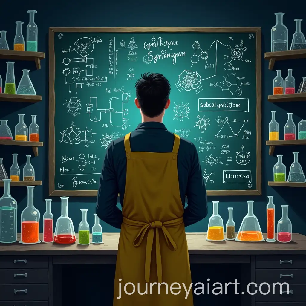 Chemistry-Graphics-Designer-Lab-with-Scientific-Diagrams-and-Colorful-Glassware