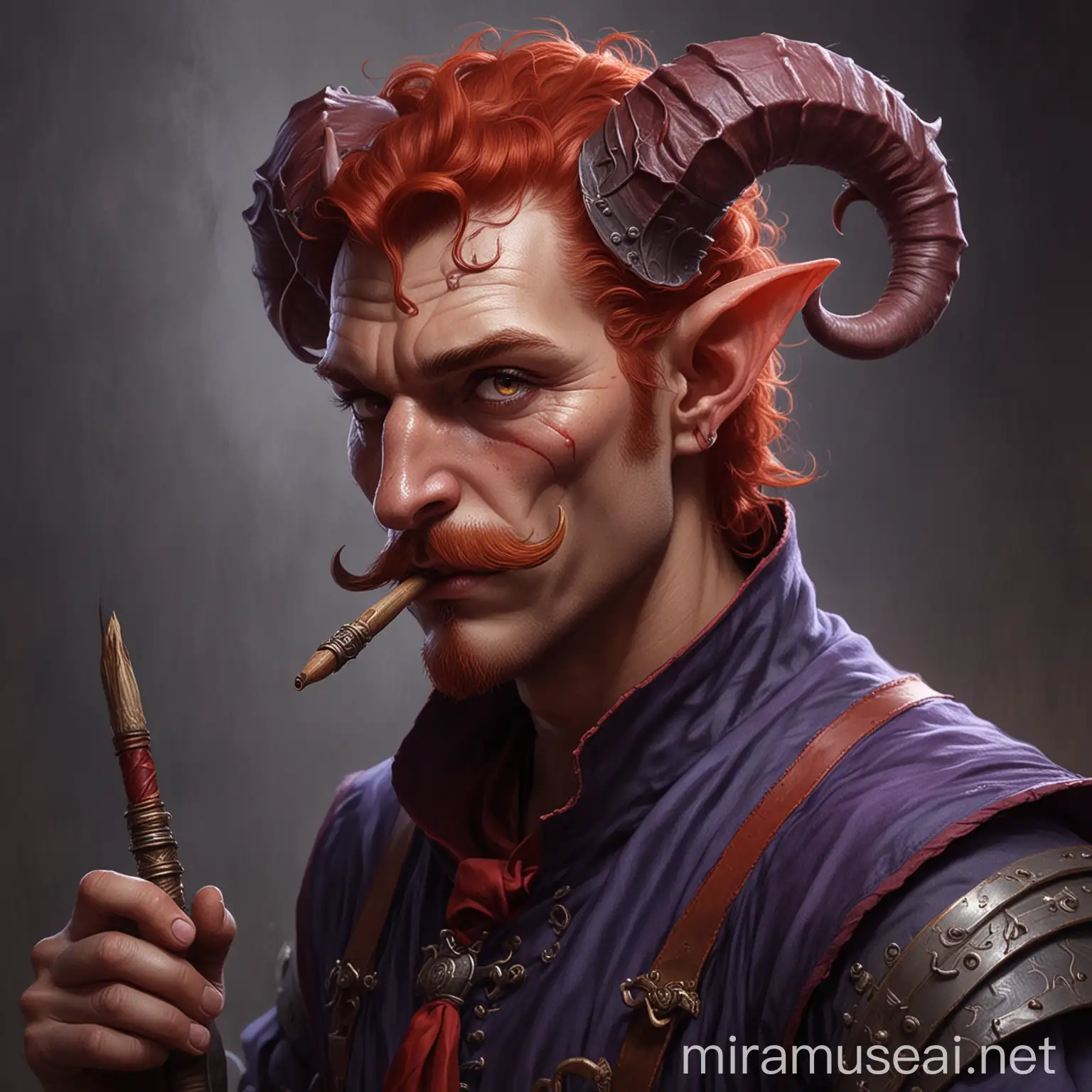 Violet Tiefling Artist Painting in DD Fantasy Style