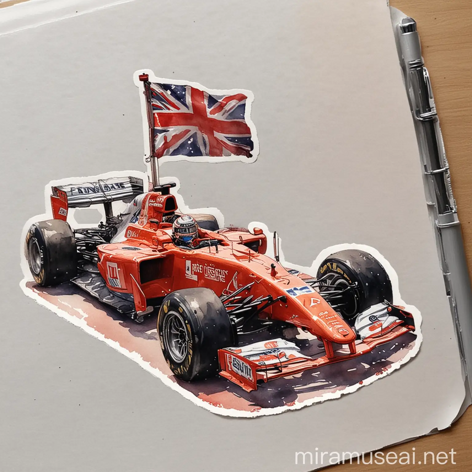 Romantic Car Racing Point Watercolor Illustration Sticker