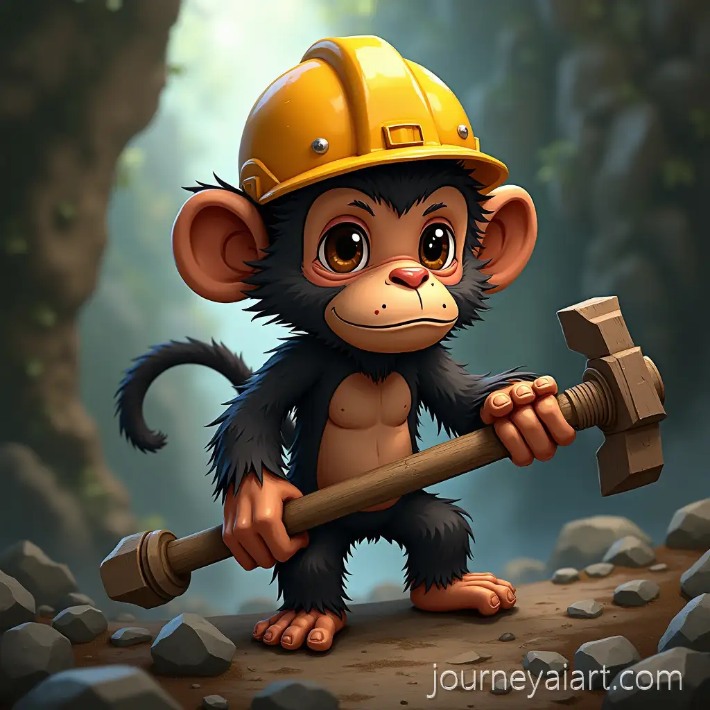 Cartoon-Monkey-Mining-for-Precious-Gems-in-a-Jungle-Cave