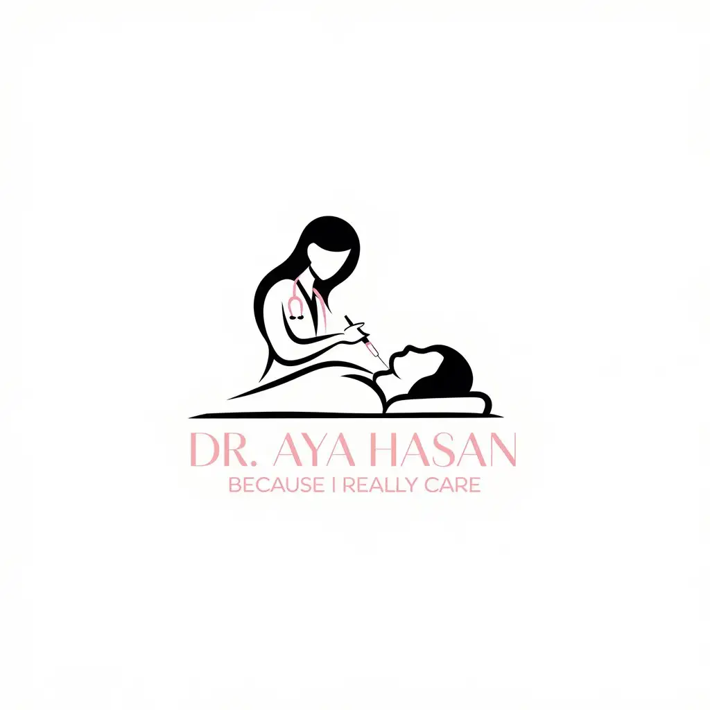 LOGO Design for Dr Aya Hasan Elegant Black and White with Pink Text and Female Doctor Symbol