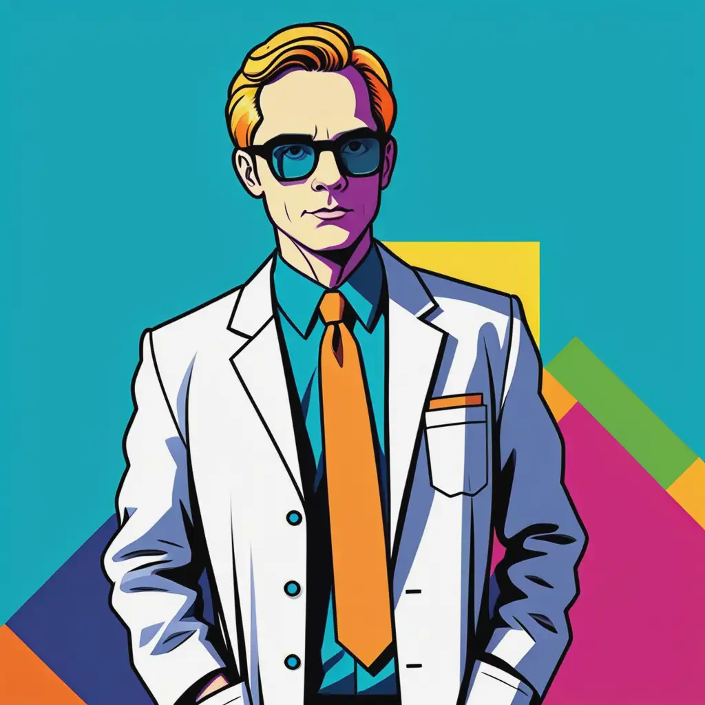 Karl Max in Contemporary Pop Art Style Wearing Lab Coat and Traditional Suit