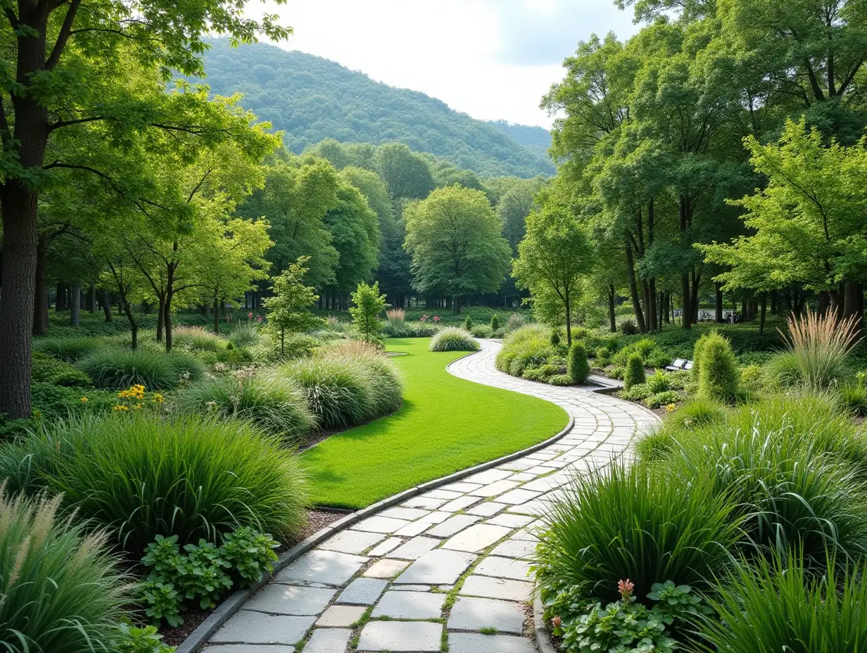 Creative landscape design in beautiful green park