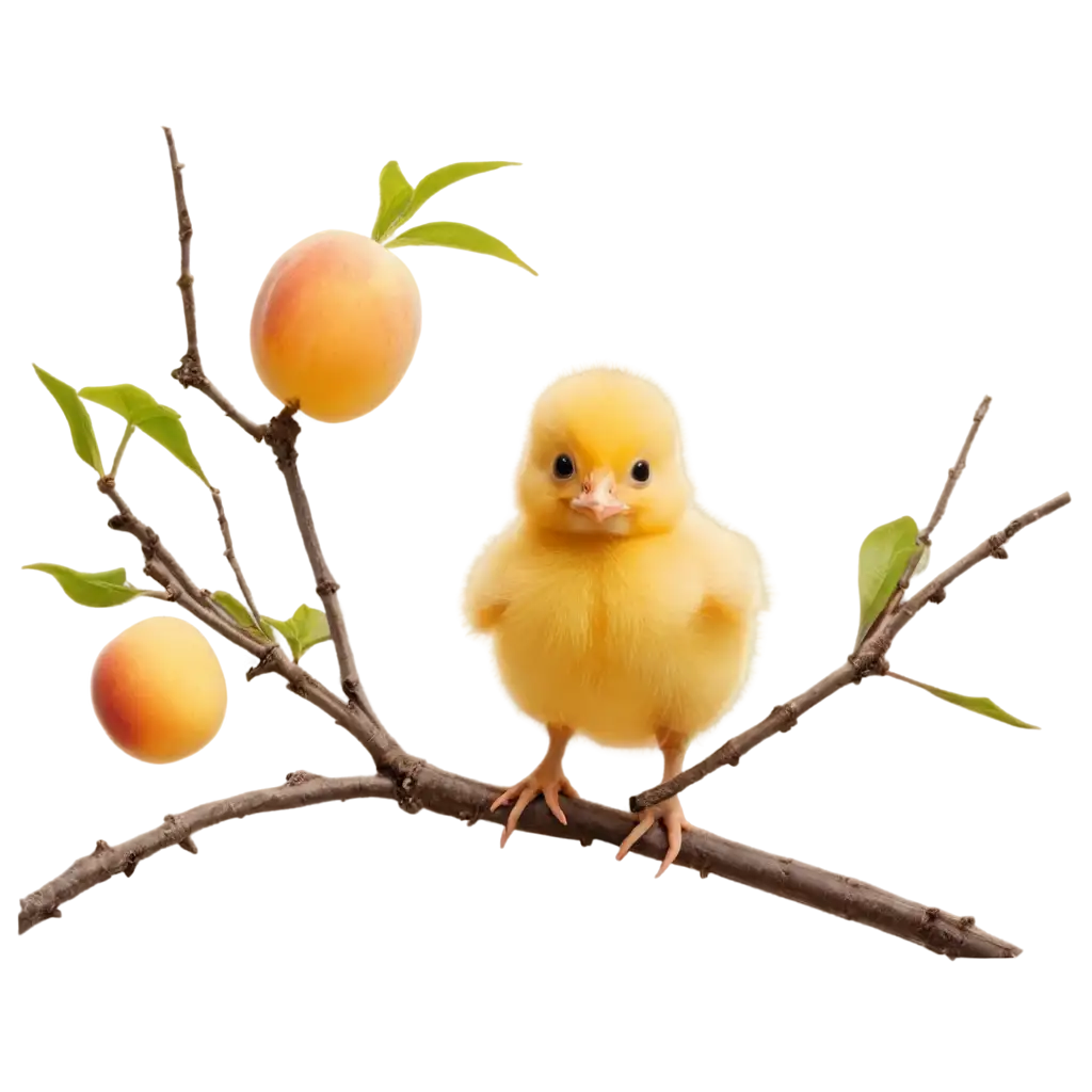 Adorable-Yellow-Chick-Singing-on-a-Peach-Tree-PNG-Image-for-Creative-Projects