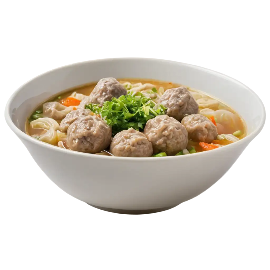 PNG-Image-of-a-Bowl-of-Bakso-with-Noodles-Clear-Soup-and-Green-Onions-View-from-Above