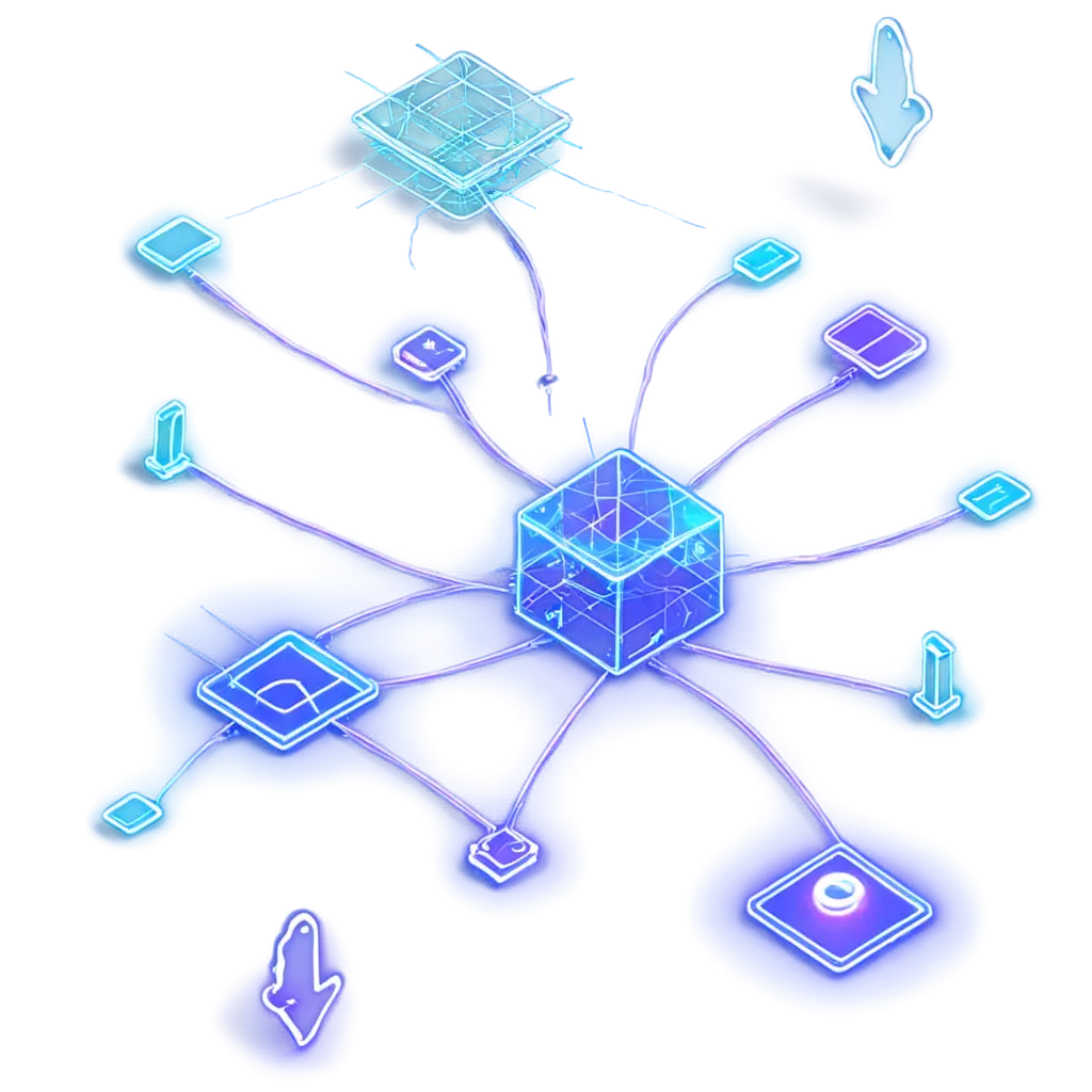 Fantasy-Isometric-Computer-Network-PNG-with-Glowing-Nodes-and-Digital-Streams