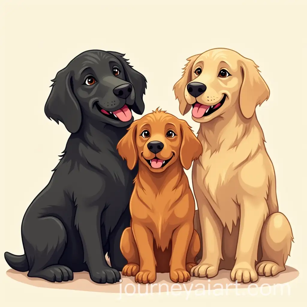 Cartoonized-Image-of-Three-Golden-Retrievers-in-Different-Ages-and-Colors