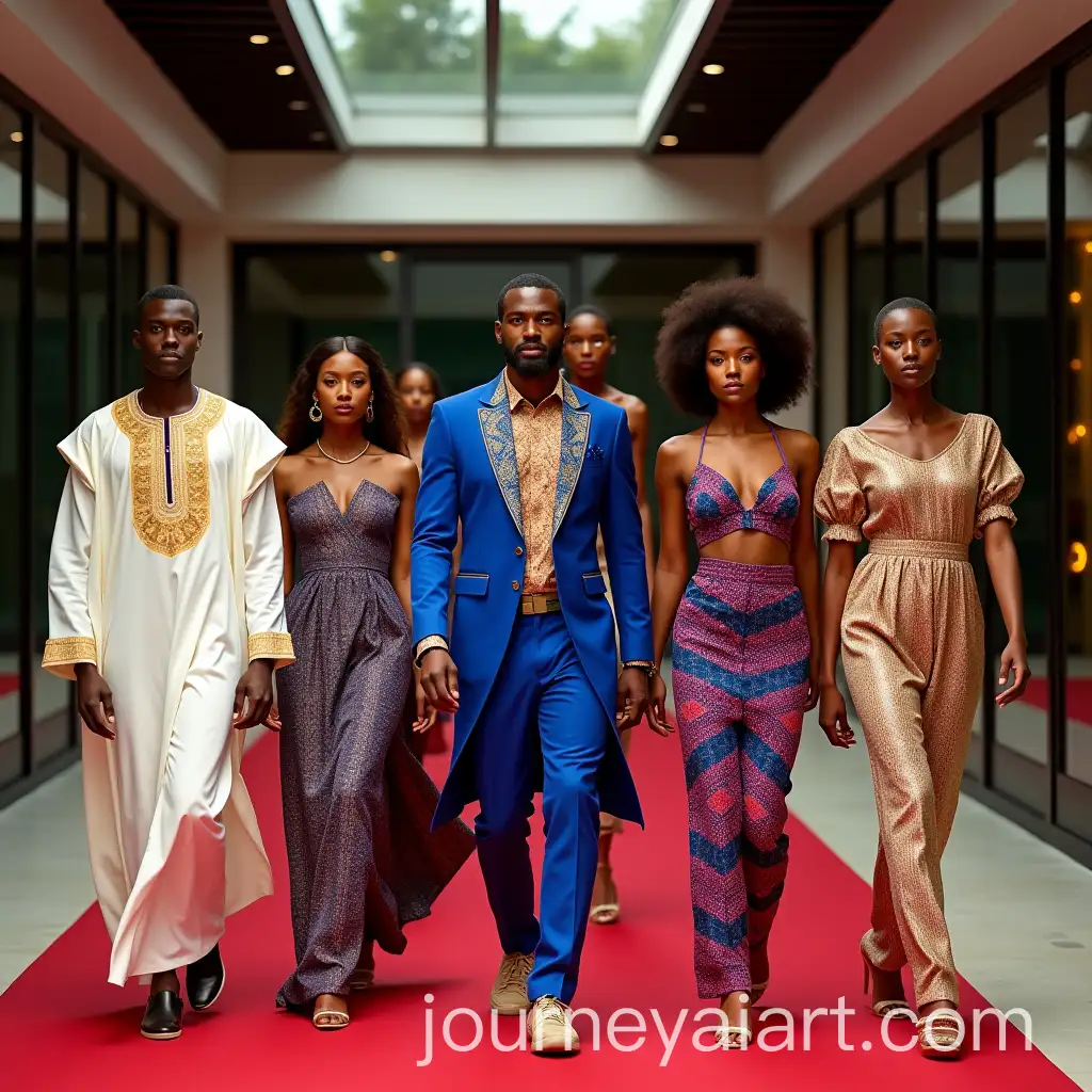 Six-African-Models-in-Modernized-Traditional-Attire-at-Luxury-Villa-Runway