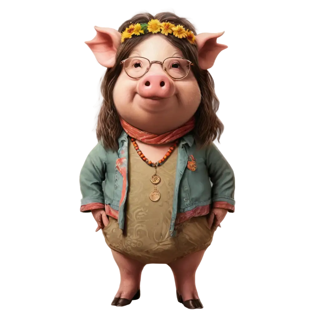 Hippie-Pig-PNG-Image-Vibrant-and-Peaceful-Artistry