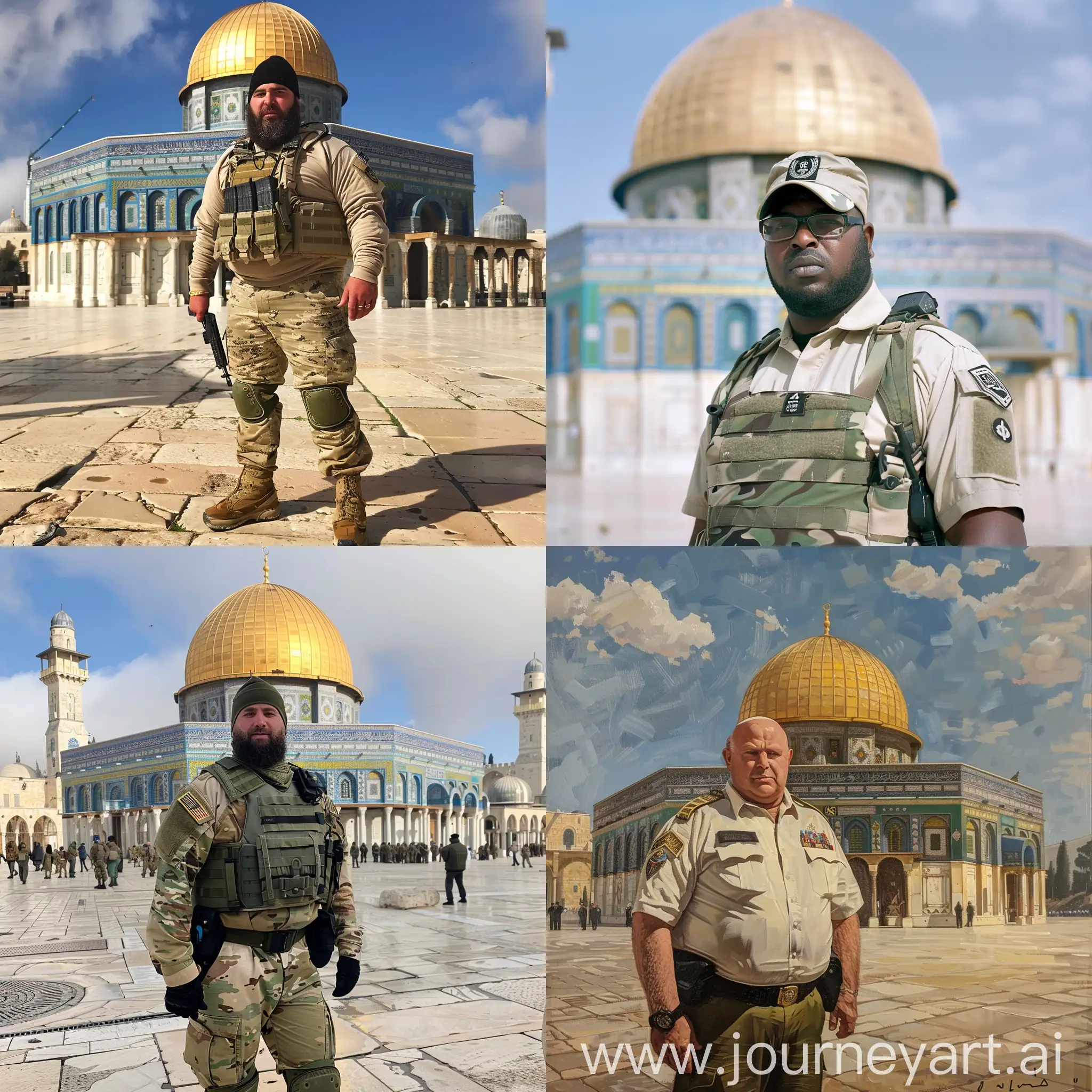 Military-Officer-Standing-in-Front-of-Dome-of-the-Rock-Mosque-Palestine