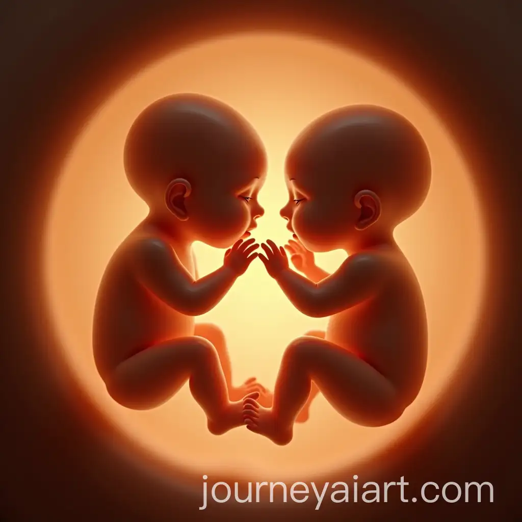 Baby-Twins-Inside-Glowing-Womb-Tapping-Each-Others-Faces