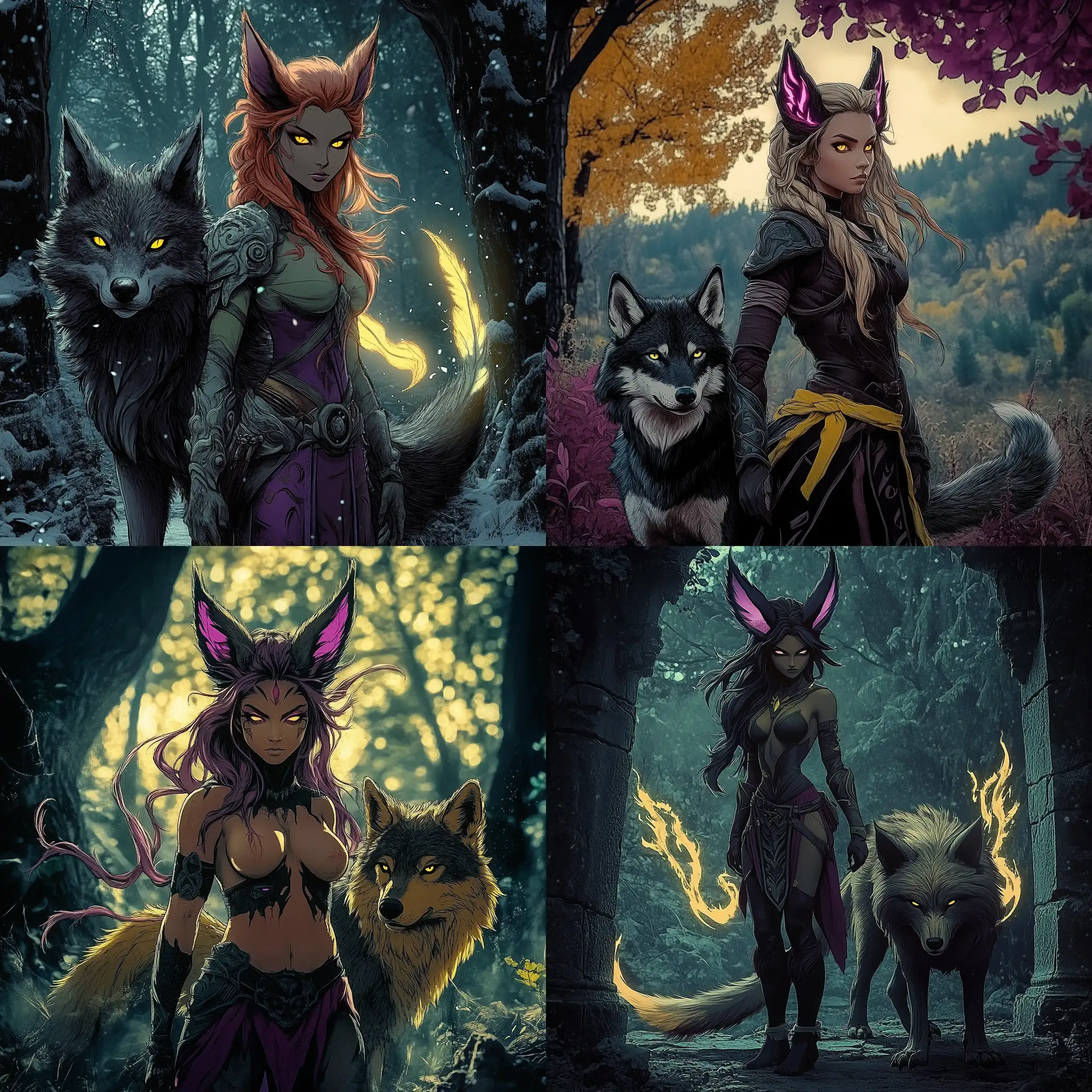 Female-Warrior-with-Wolf-Companion-in-a-Mystical-Landscape