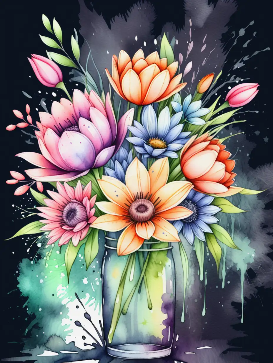 Spring-Bouquets-with-Dark-Watercolor-Background-and-Artistic-Splashes