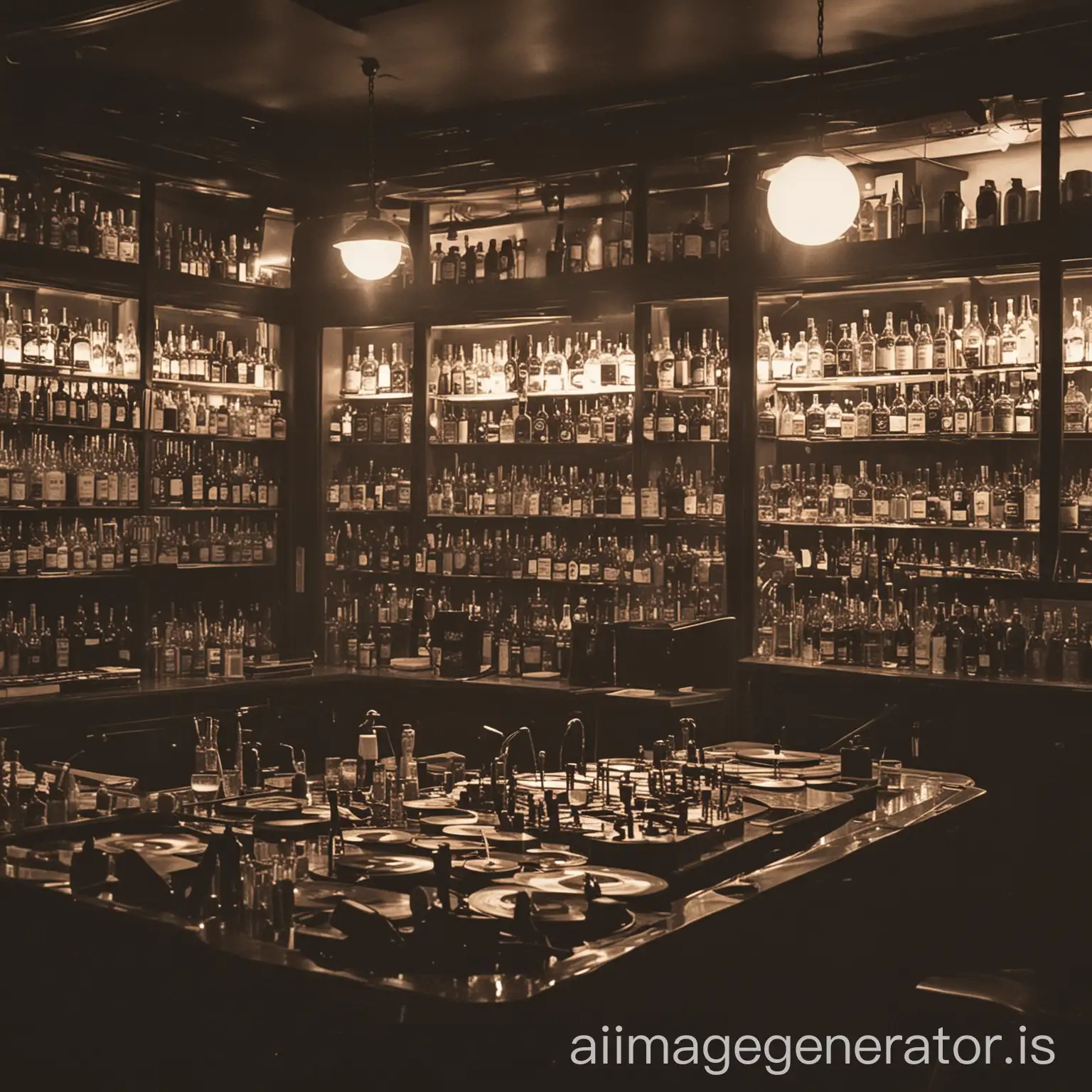 Vintage-Bar-Atmosphere-with-Spinning-Vinyl-Records