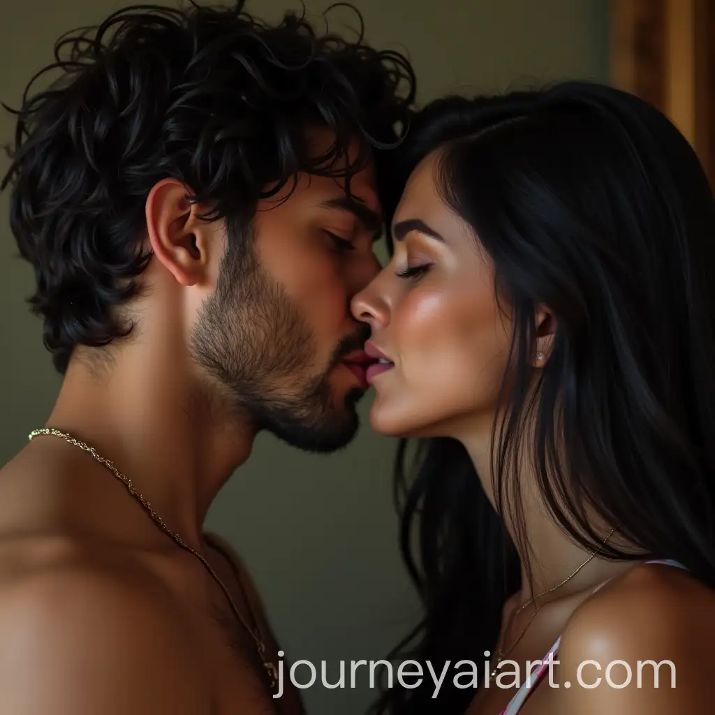 Couple-Sharing-a-Kiss-with-Black-Hair-and-Brown-Eyes