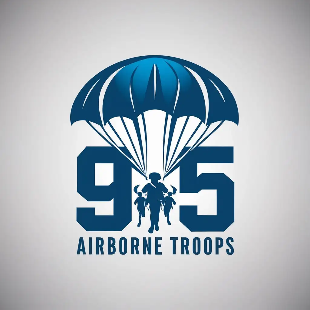 a vector logo design,with the text "95", main symbol:airborne troops, blue gradient colors, strict logo. the canopy of the parachute.  clear background,Minimalistic,clear background