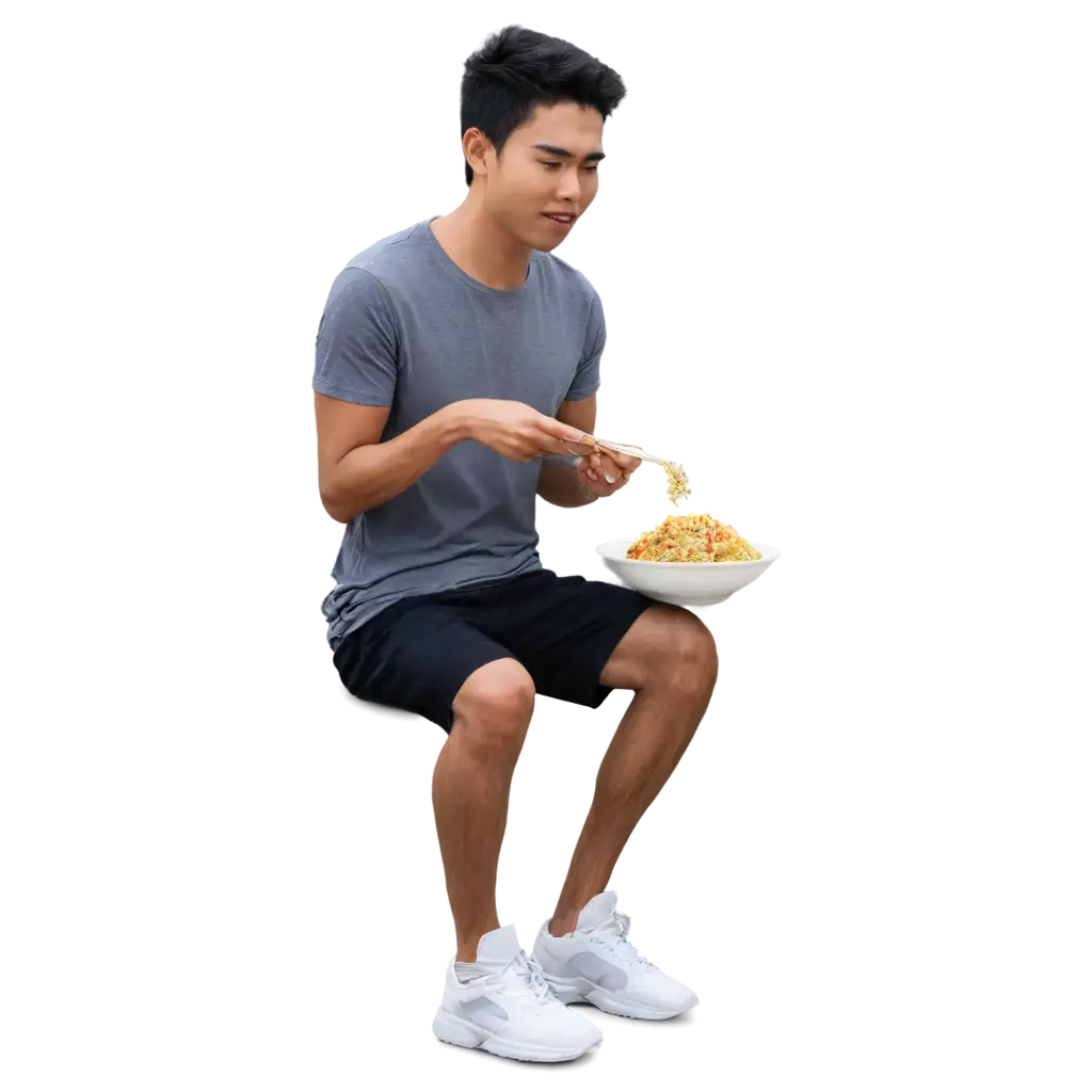 Thai-Guy-Eating-Fried-Rice-PNG-HighQuality-Image-for-Diverse-Uses